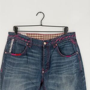 Vintage Y2K Rare Men’s Parish Baggy Embroidered Pink Contrast Stitch Logo Jeans